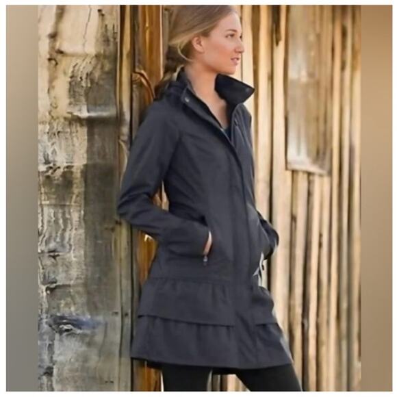 Athleta Jackets & Blazers - Athleta RARE Shelter Cover Ruffle Rain Y2K Hooded Jacket In Black Women's XS